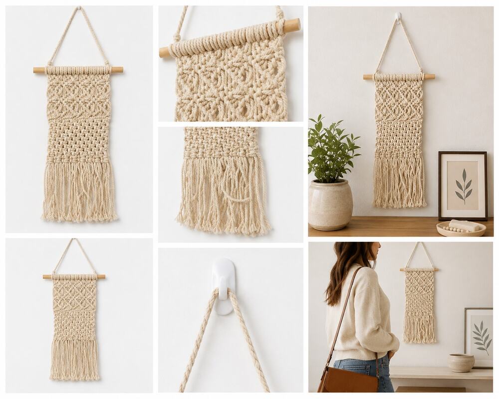 Cream Macramé Wall Hanging Boho Woven Fringe Décor